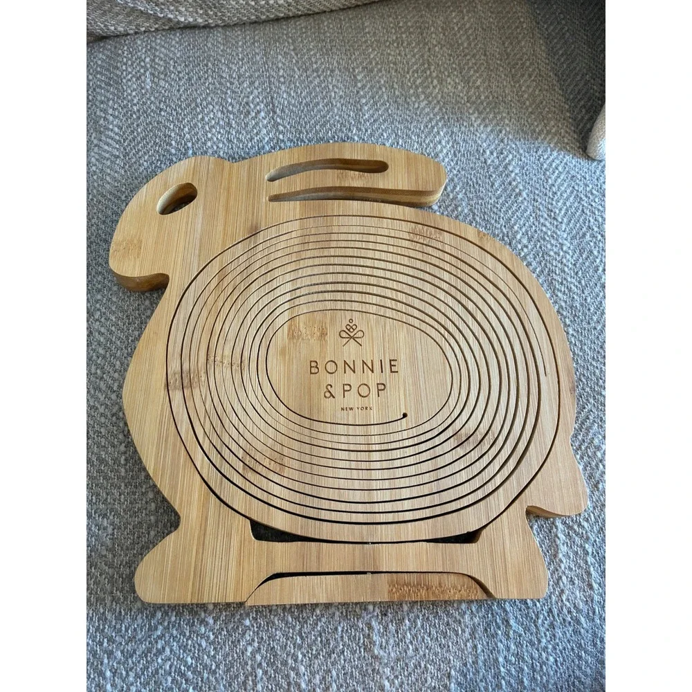 Bonnie &‎ Pop Bamboo Bunny Rabbit Collapsible Fruit Basket Trivet Cutting Board